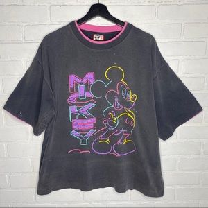 Vintage Disney Designs Neon Color Mickey Mouse Graphic Tee Shirt Faded Boxy OSFA